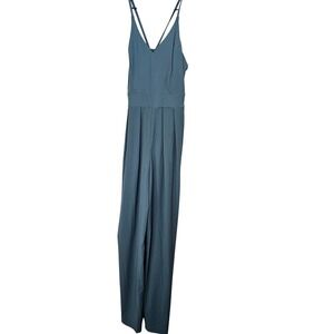 Halara Wide Leg Jumpsuit Dusty Blue V-Neck Strappy Back Pleated Small